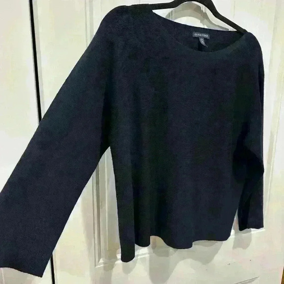 Women’s Eileen Fisher Black Blouse Top Shoulder Slits/Cutout 100%Merino Wool XS - Picture 4 of 13